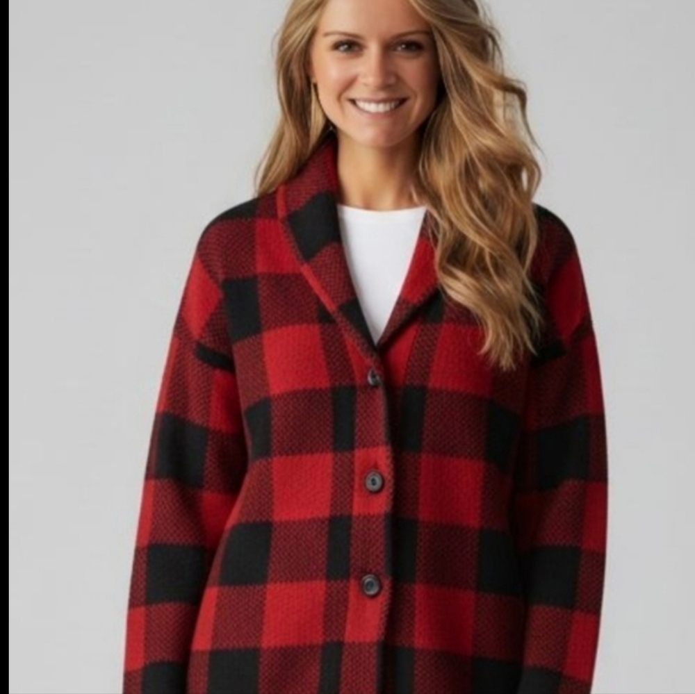 Chaps Buffalo Plaid Button Up Cardigan Cabin Core Size Large - Picture 9 of 12